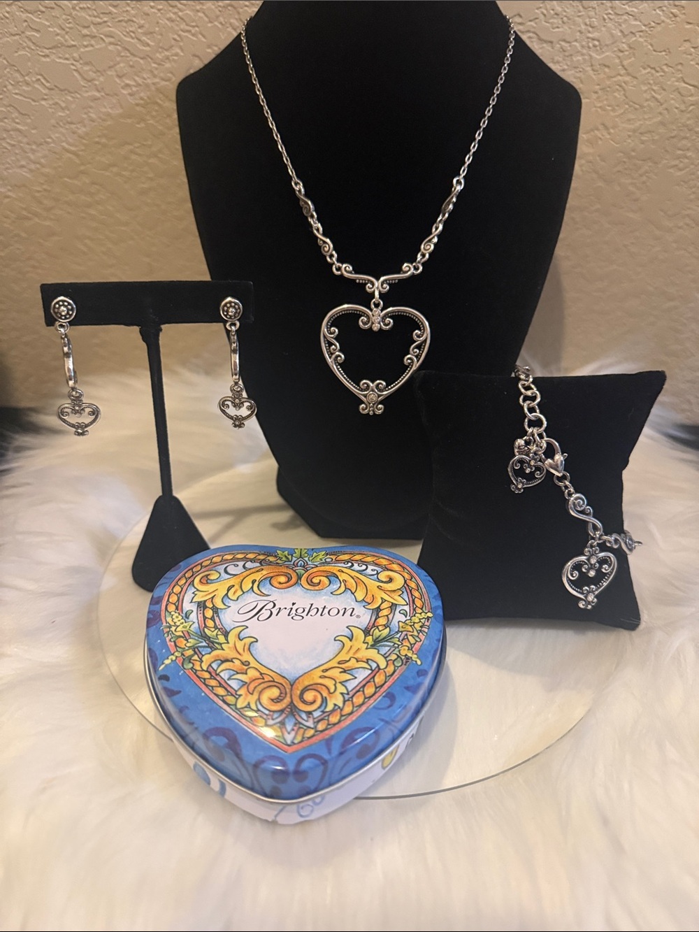 ♥️Brighton Rare Silver Filigree Heart Jewelry Set